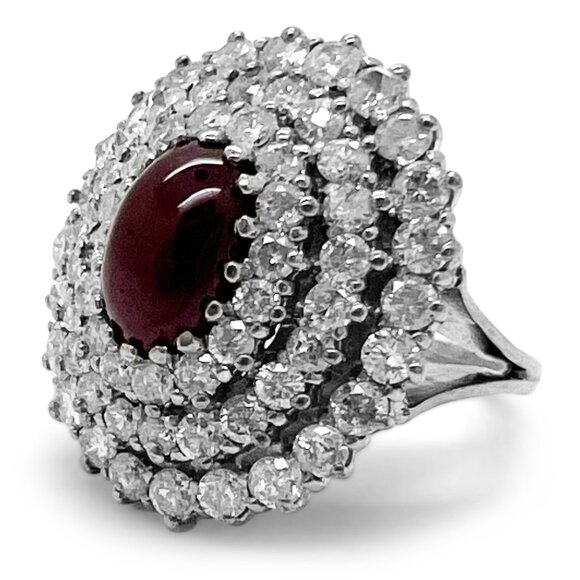 WOMENS Vintage 14K Gold, Diamond and Ruby Vintage Triple Halo Cocktail Ring 1970 - Picture 4 of 4